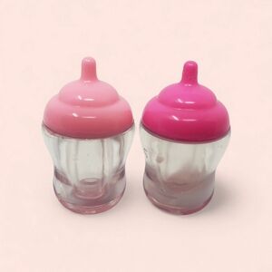Baby Doll Bottles Clear with Pink Nipples Tiny Set of 2